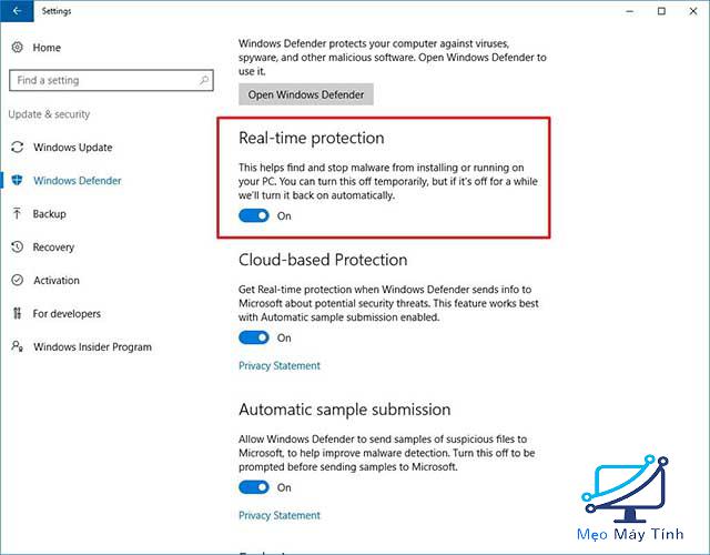 Tắt tạm thời Windows Defender bằng ứng dụng Settings 4