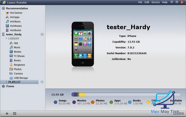 Phần mềm Leawo iTransfer kết nối iphone với máy tính