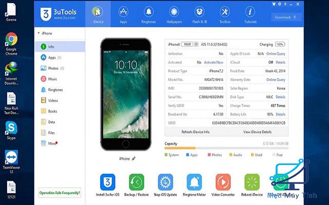 Phần mềm 3uToools kết nối iphone với máy tính