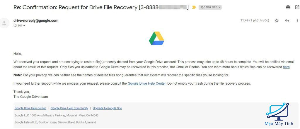 Khôi phục file đã xóa trên google driver
